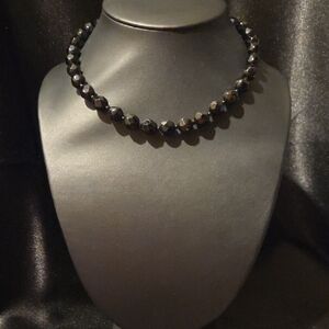 Estate Glass Faceted Black Beaded Necklace
